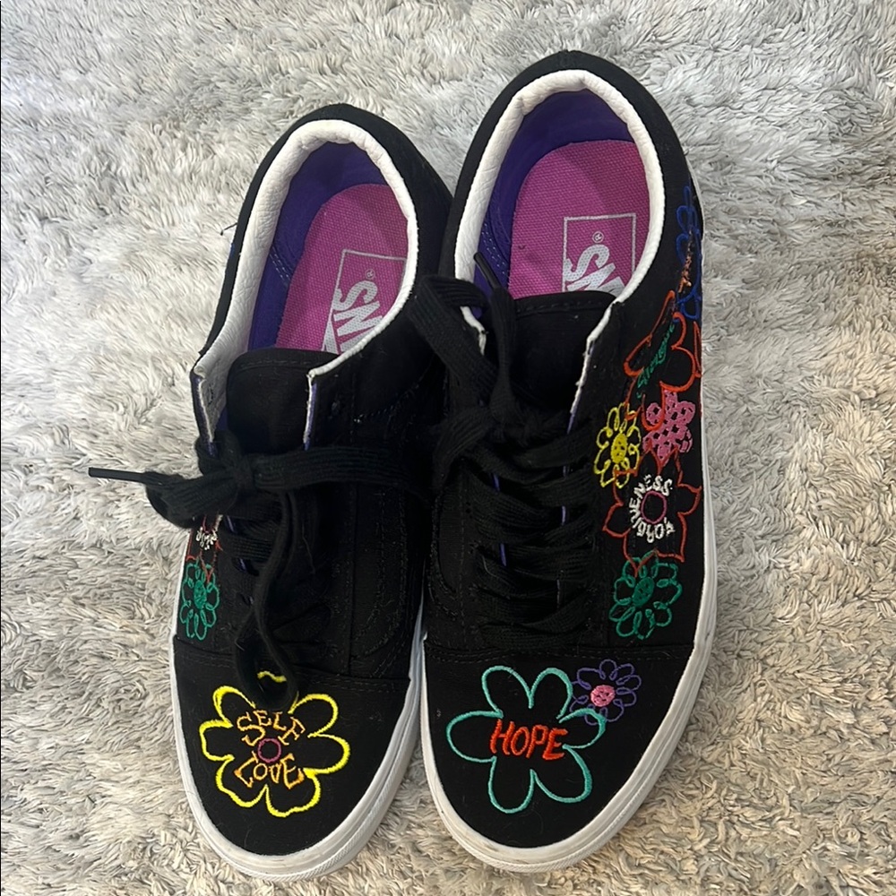 Vans Black Sneakers with Colorful Floral Embroidery